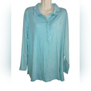 Lands End Aqua Long Sleeve Womens Polo Shirt